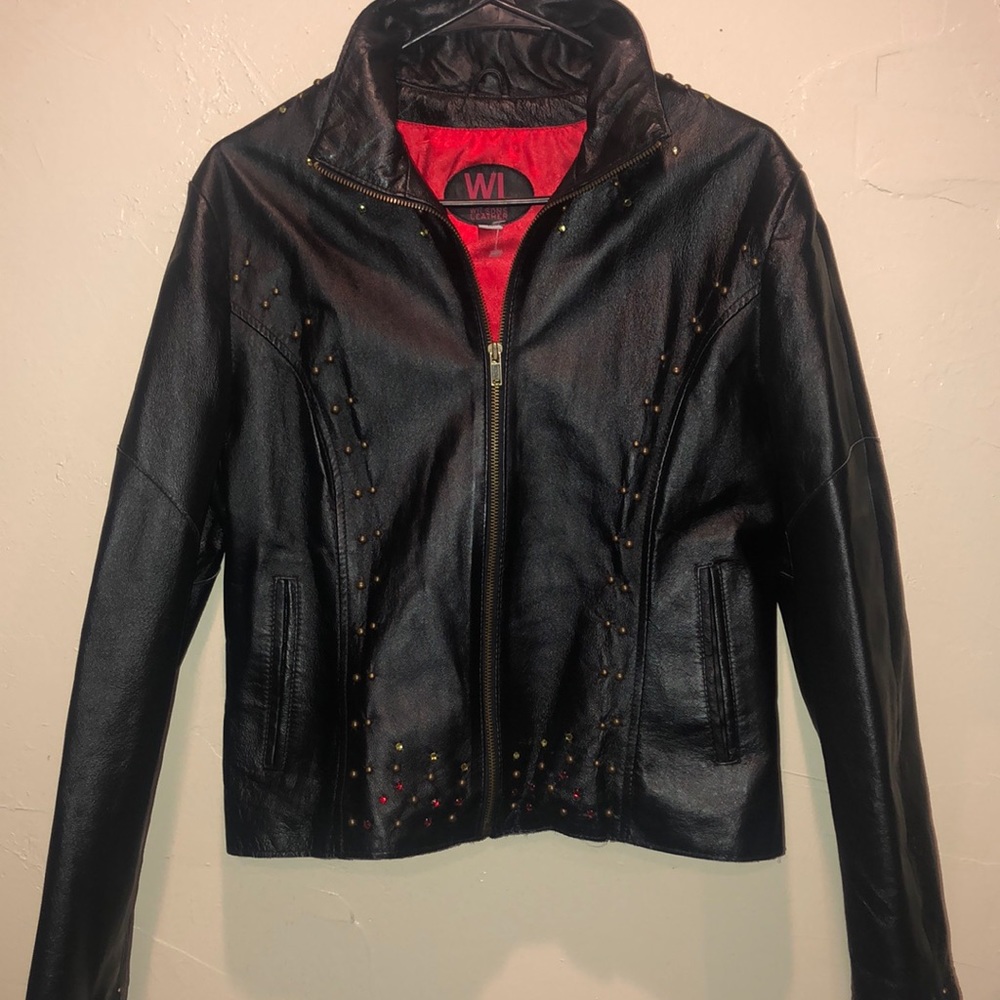 Wilsons Leather black leather Peace-Love Jacket. Size L